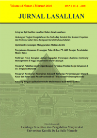 Jurnal Lasallian ; PENGUKURAN KEPUASAN PELANGGAN TOKO ONLINE PT. ABC DENGAN PENDEKATAN MODEL KANO. Jurnal Lasallian Vol. 13 No. 1 Februari 2016