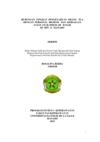 Image of Hubungan Tingkat Pengetahuan Orang Tua Dengan Personal Higiene Dan Kebiasaan Jajan Anak Sekolah Dasar Di SDN 11 Manado