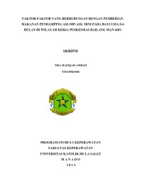 Image of Faktor-Faktor Yang Berhubungan Dengan Pemberian Makanan Pendamping Asi (MP-ASI) Dini Pada Bayi Usia 0-6 Bulan Di Wilayah Kerja Puskesmas Bailang Manado
